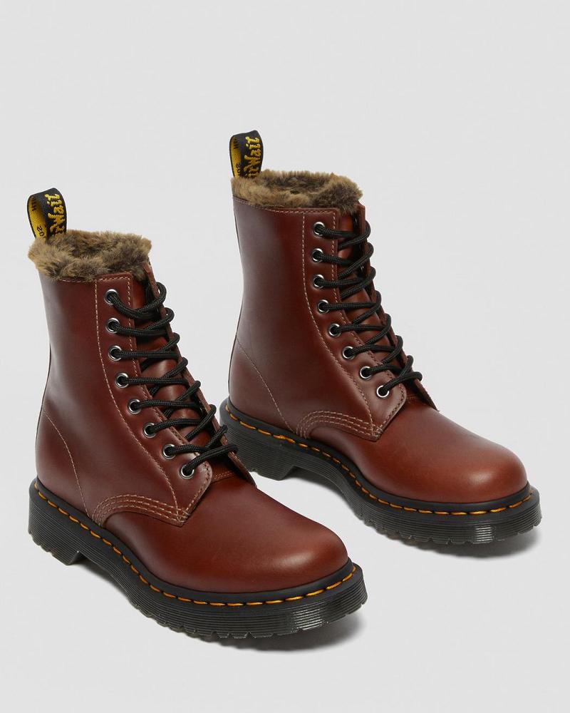 Brown Women's Dr Martens 1460 Serena Faux Fur Lined Winter Boots | CA 279ZUT